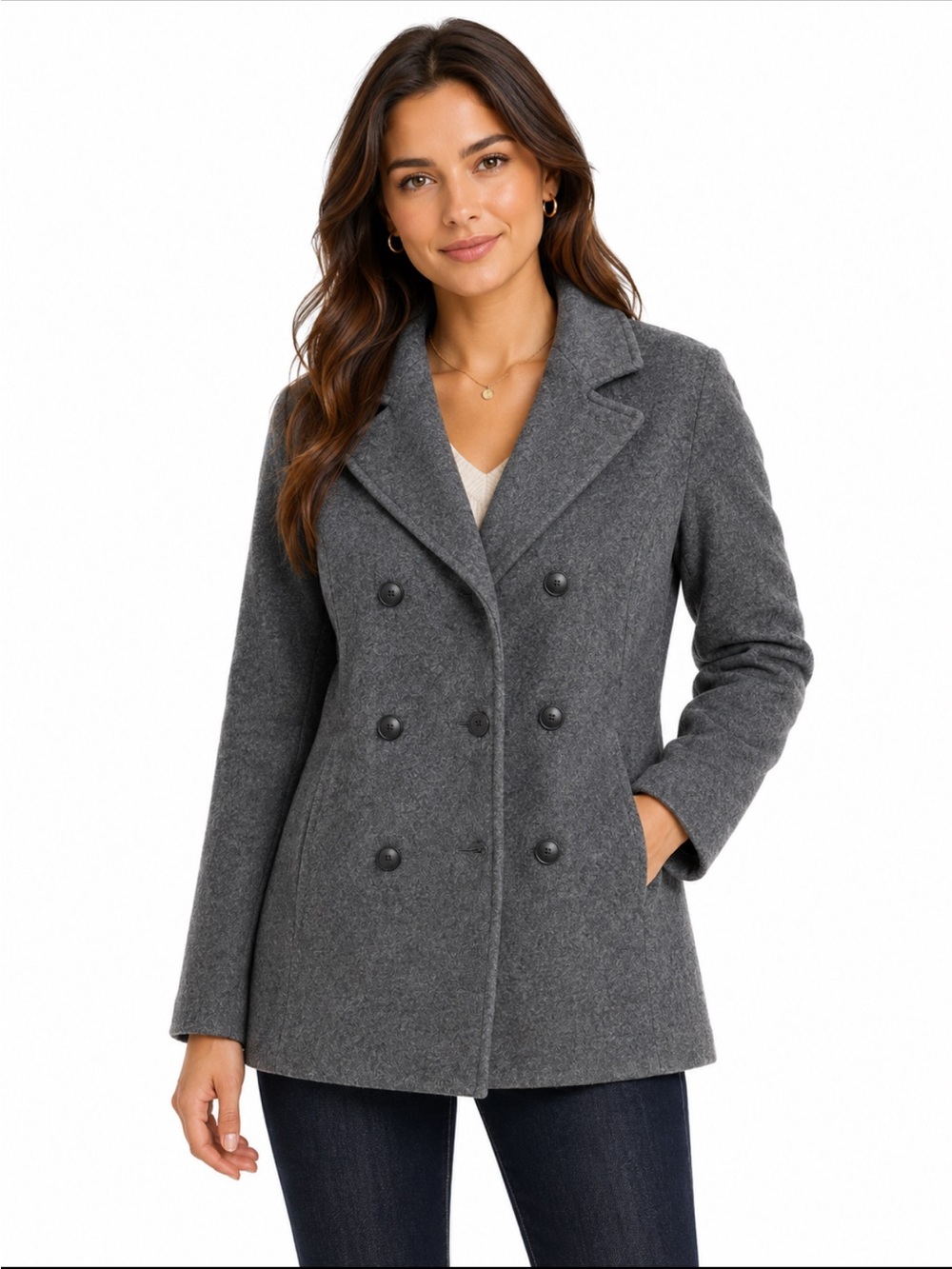 Jason Kole Charcoal Wool Double-Breasted Pea Coat Jacket Size M